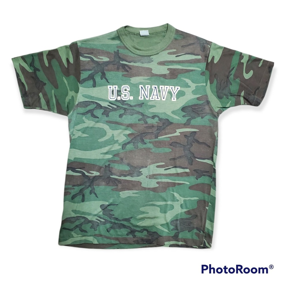 Vintage US Navy Chameleon T-Shirt 70s Mens Medium USN‎ Camo Crewneck